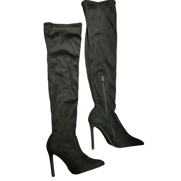 Call It Spring Shoes - Call It Spring Over The Knee Stretch Shaft Pointed Toe Stiletto Heel Suede Boots